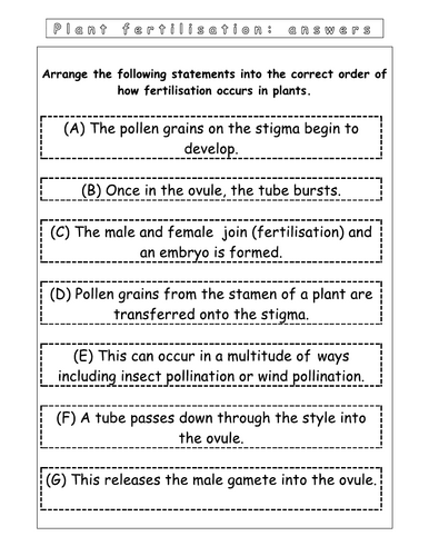 Year 8 - Reproduction - L3 Fertilisation in plants (Worksheet)