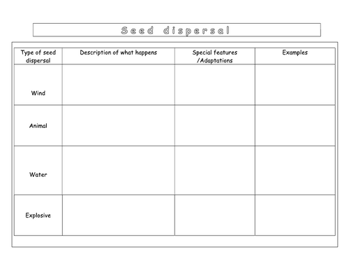 Year 8 - Reproduction - L4 Seed dispersal (worksheet)