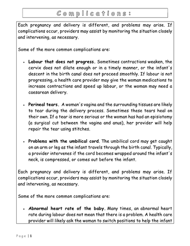 Year 8 - Reproduction - L10 Birth worksheets