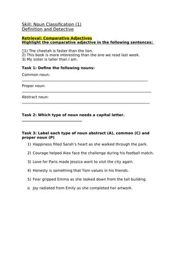 Nouns Grammar worksheets 4 days