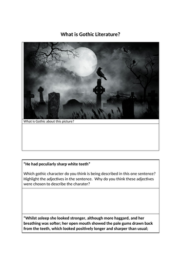 English Language / Literature KS3 KS4 Introduction to the Gothic Genre Writing Activity