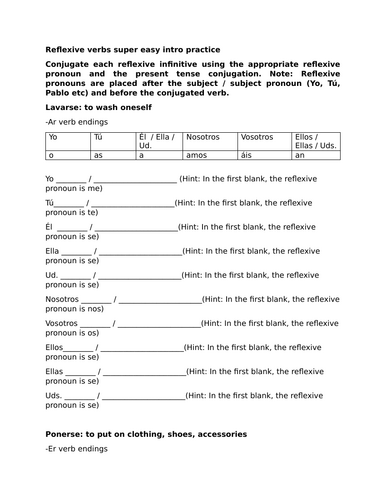 Reflexive verbs super easy intro practice