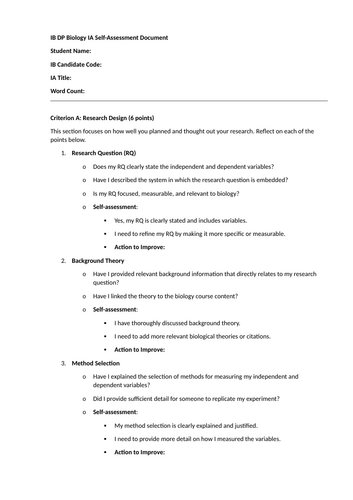 Self-assessment document. IA Biology (new guide)