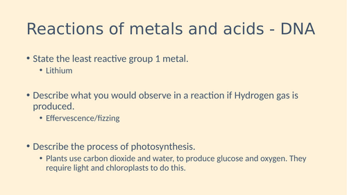 Reactivity Series - Metals with Acid