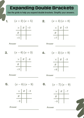 Expanding Double Brackets Worksheet