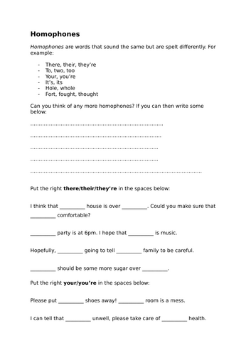 Homphones worksheet (english grammar)