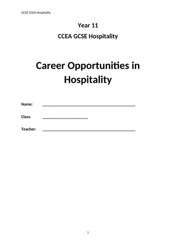 CCEA Hospitality Unit 1 Career Opportunities