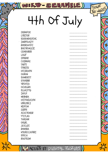 4th Of July word puzzle puzzle worksheet activity