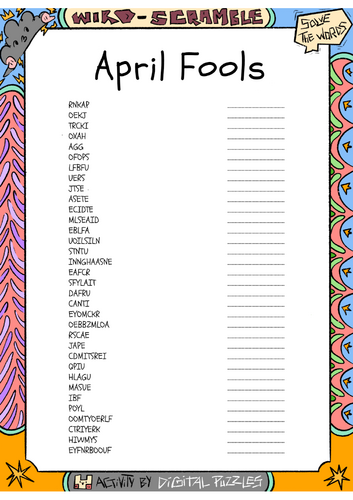 April Fools word puzzle puzzle worksheet activity