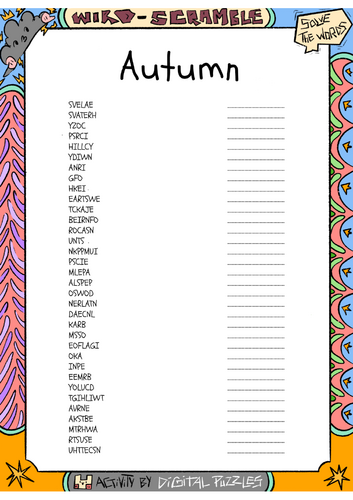 Autumn word puzzle puzzle worksheet activity