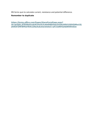 Calculating current, potential difference and resistance of series and parallel circuits (MS forms)