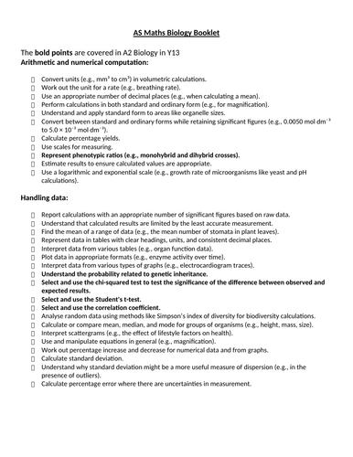 AQA A Level Biology Maths Skills