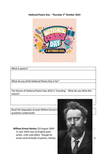 National Poetry Day 3 October 2024 Invictus William Ernest Henley GCSE Unseen Poem