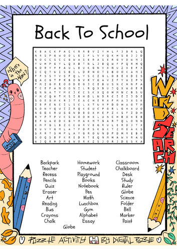 Back To School word search puzzle worksheet activity