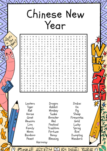 Chinese New Year word search puzzle worksheet activity