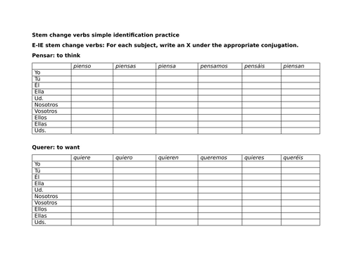 Stem change verbs simple identification practice