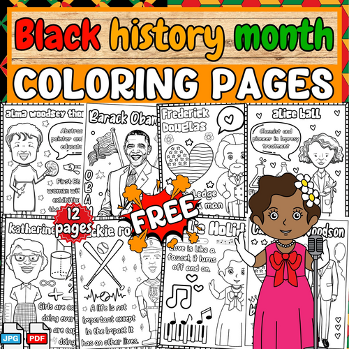 Black History Month Freebie | 12 famous Black History figures coloring pages