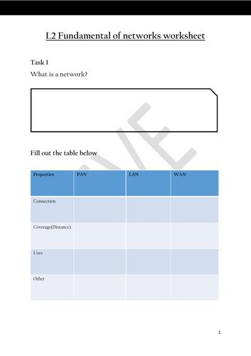 LAN and WAN worksheet