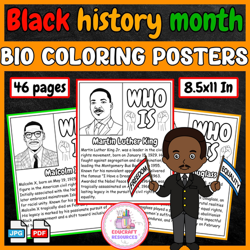 Black History Month Coloring Posters | 46 Famous Black History Figures biography