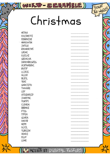 Christmas word scramble puzzle worksheet activity