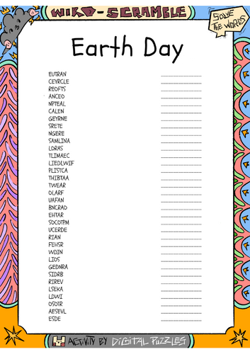 Earth Day word scramble puzzle worksheet activity