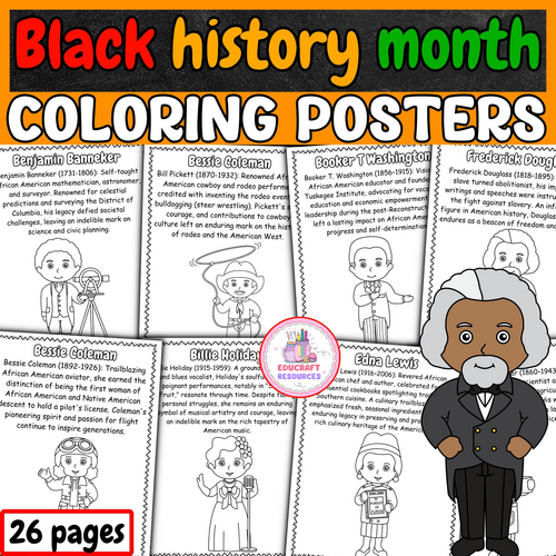 Black History Month Coloring posters | Famous black figures bio coloring Poster