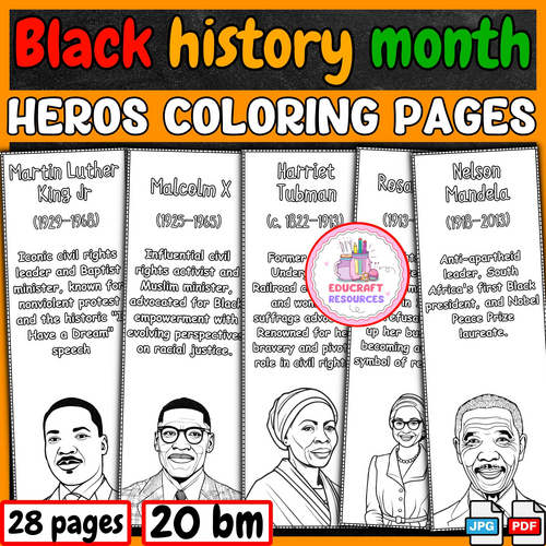 Black History month Heroes Coloring Bookmarks | Black History Digital resources