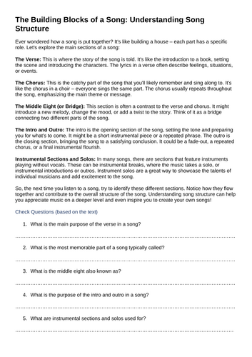 KS3 Music Cover – Understanding Song Structure