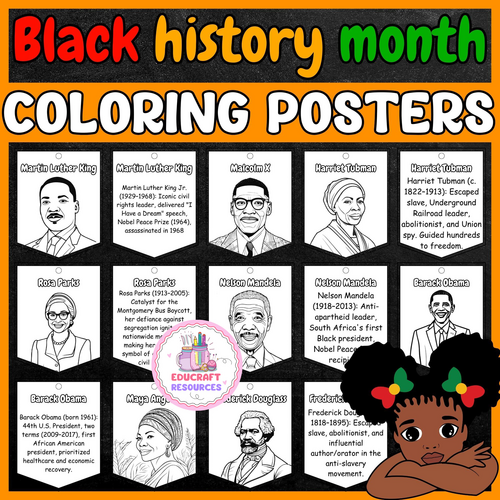 Black history month bulletin board Biography | 46 Black Heroes Coloring posters