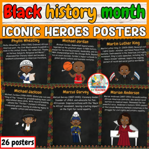 Black history month Bulletin Board banners | Famous black figures bio Posters