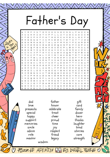 Father's Day word search puzzle worksheet activity