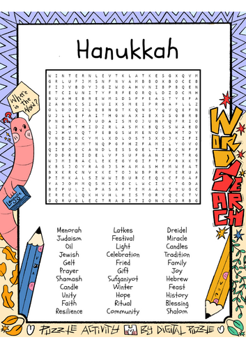 Hanukkah word search puzzle worksheet activity