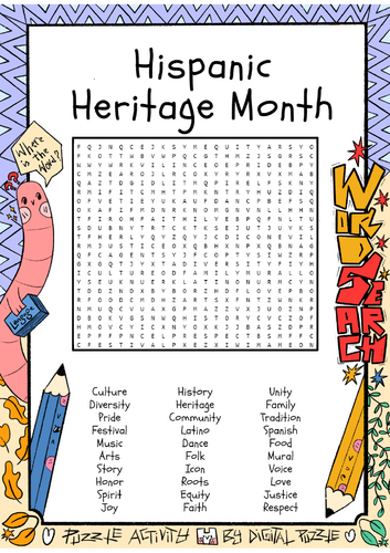 Hispanic Heritage Month word search puzzle worksheet activity