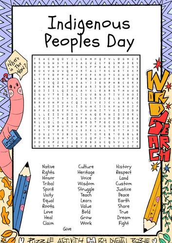 Indigenous Peoples Day word search puzzle worksheet activity