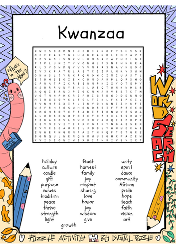 Kwanzaa word search puzzle worksheet activity