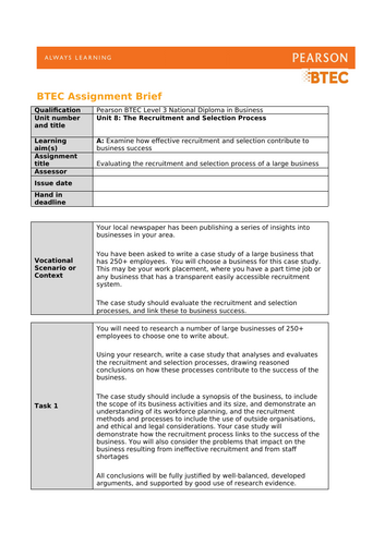 Unit 8 - Recruitment and Selection (Full Unit)
