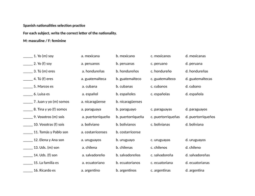 Spanish nationalities selection practice