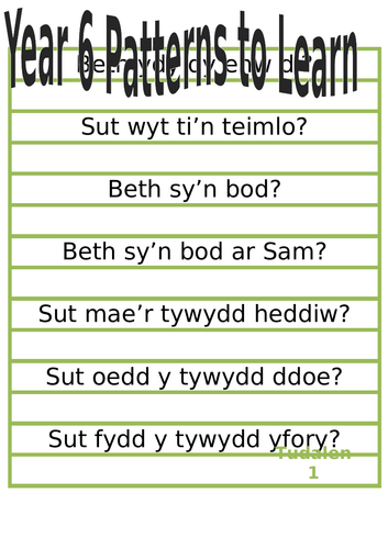 Year 5 and 6 Welsh sentence patterns and questions