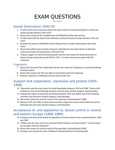 Exam Questions - IB DP HL History Topic 18