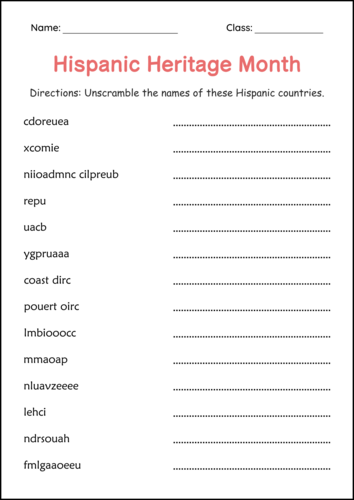 Printable Hispanic Heritage Month Activities - Hispanic Heritage Month Worksheet