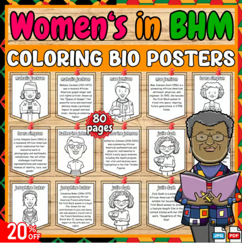 Women's-black history month biography coloring posters | Bulletin board Banners