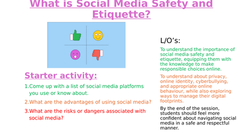 PSHE Social Media Safety and Etiquette - Form Time Activity or PSHE Lesson