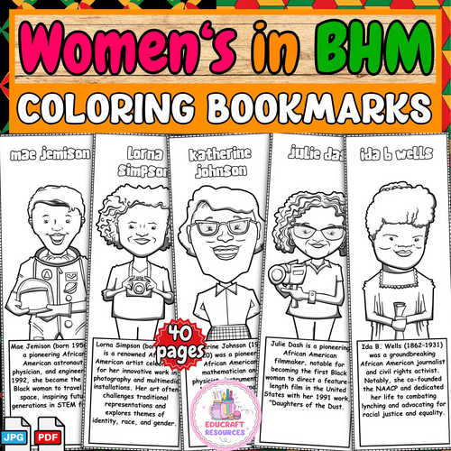 Famous Women's in black history month coloring bookmarks | Digital resources