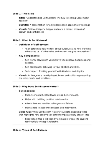 What is self-esteem? Form time activity / assembly