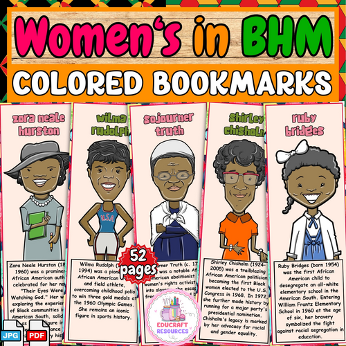 Women's Black History Month Bookmarks | Famous Black Women Biography Bookmarks