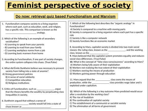 Feminist view of society (AQA) A level and GCSE suitable