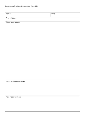 KS1 Continuous Provision Observation Form