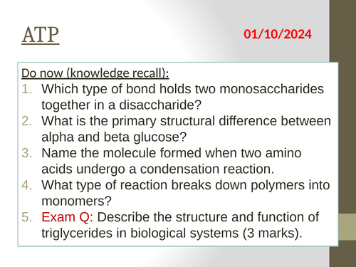 3.1.6 L1 ATP: Structure, Function, and Synthesis (AQA A-level)