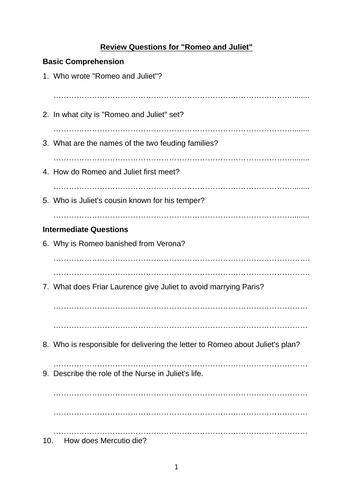 Revision Questions on Romeo and Juliet