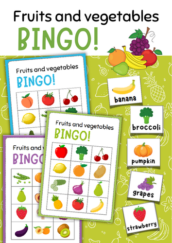 Fruits and vegetables Bingo Game.